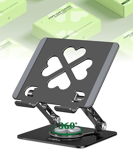 Axbima Tablet Stand for iPad, 360° Rotating Aluminum Desktop Holder – Adjustable & Foldable Desk Stand Compatible with iPad Pro 12.9/11, Air 10.9, Samsung Tab S9, Portable for Home Office, Black