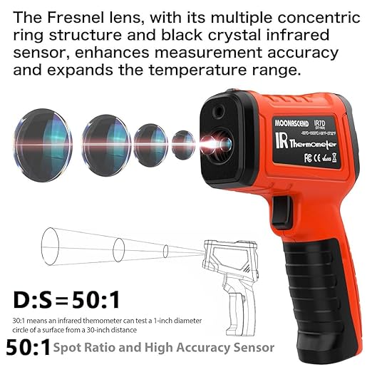 MOONASCEND 50:1 Infrared Thermometer Gun, -58°F to 2732°F Non-Contact Laser Temperature Gun for Cooking, Pizza Oven, Reptile, Griddle, Digital Temp Gun for HVAC and Industrial Use