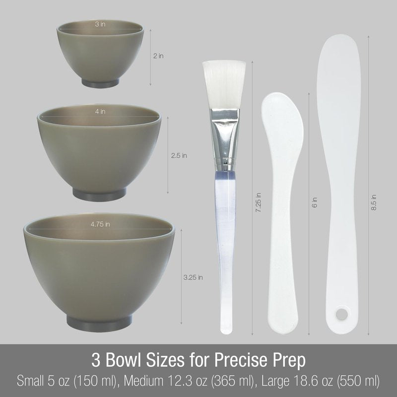 APPEARUS Facial Mask Silicone Mixing Bowl Set – 6-Piece Spa Skincare Kit with 3 Mixing Bowls, Brush & Spatulas – Reusable, Microwave & Dishwasher Safe – Dark Gray