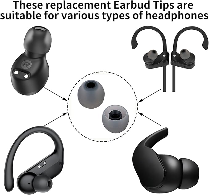 TSZYYM Earbud Tips Ear Bud Tips Soft Anti Slip Washable and Reusable Silicone Replacement Earbud Tips Fit Most in-Ear Earbuds(Inner Hole 3.8mm -5.1mm) 18pcs S M L