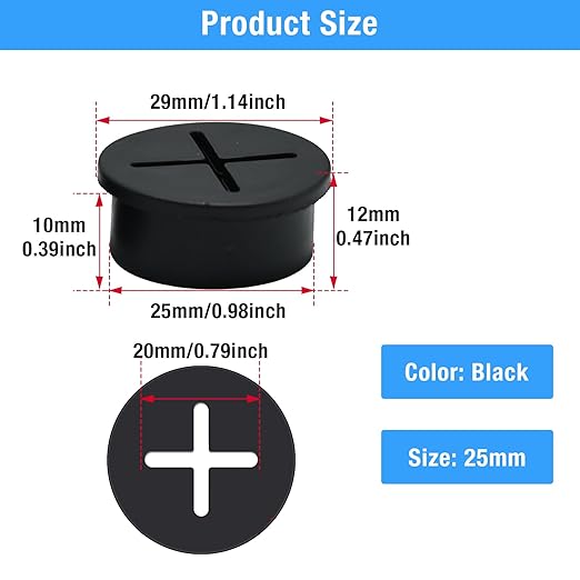 BOPOREAE Desk Grommet, 1 in 25 mm Silicone Rubber Grommets, Black Desk Hole Cover for Cables, Flexible Wall Cord Pass Through Grommet for Office Table Computer Home Furniture Wire Organizer-8 Pcs