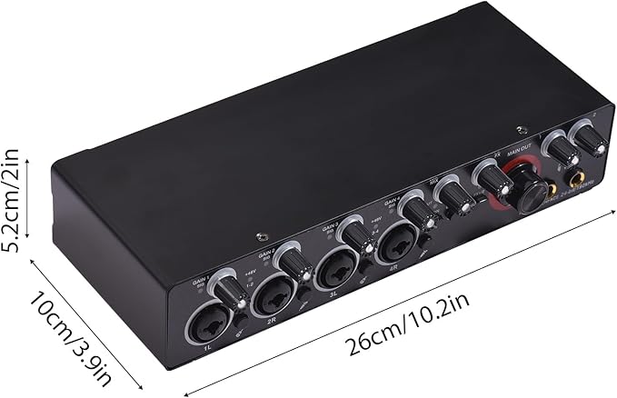 Summina 4 Channels Sound Card Computer Audio Interface, 4-in 4-out for Professional Recording of Live Streaming Karaoke, Driver Free USB Audio Interface