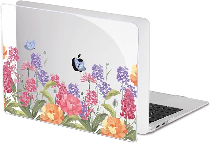 LCMOCICO for MacBook Air 13 inch M1 Case 2021 2020 2019 2018 (Model M1 A2337 A2179 A1932) with Touch ID & Retina Display, Printed Pattern Hard Shell Case Keyboard Cover, Pink & Purple Flowers