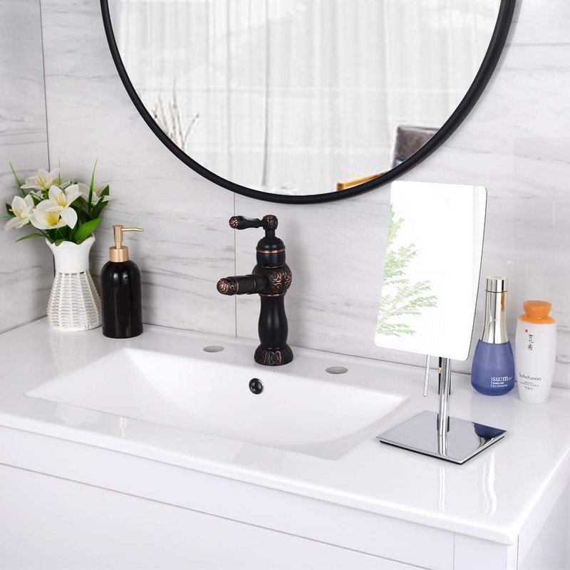 Gecious Table Standing Rectangular Vanity Makeup Mirror with 3X Magnification, Made of 304 Stainless Steel, for Hotel Bathroom Polished Chrome