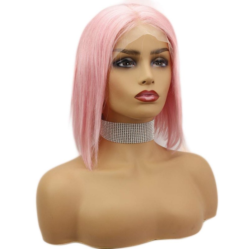 Dreambeauty Short Bob 13x4 inch Lace Front Human Hair Bob Wigs 150% Density Straight Hair Pre Plucked with Baby Hair Free Part for Women (10 inch, #Pink)