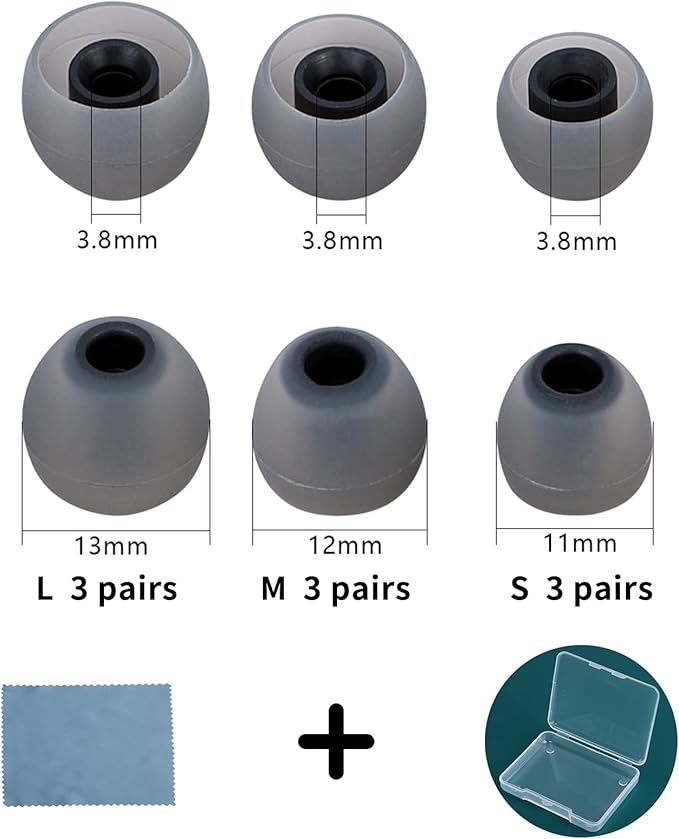 TSZYYM Earbud Tips Ear Bud Tips Soft Anti Slip Washable and Reusable Silicone Replacement Earbud Tips Fit Most in-Ear Earbuds(Inner Hole 3.8mm -5.1mm) 18pcs S M L