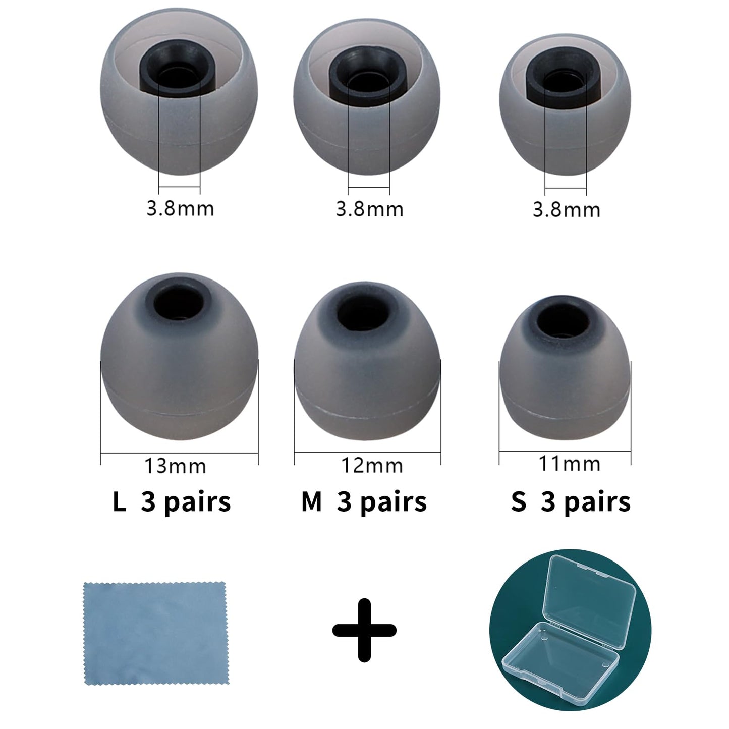 TSZYYM Earbud Tips Soft Anti Slip Washable Reusable Silicone Fit Most In-Ear Earbuds (Inner Hole 3.8mm-5.1mm) 18pcs S M L