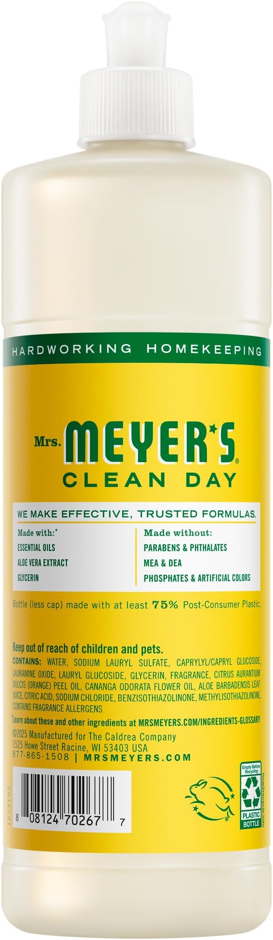 MRS. MEYER'S CLEAN DAY Liquid Dish Soap, Honeysuckle Scent, 16 Fl Oz Bottle - 3 Pack