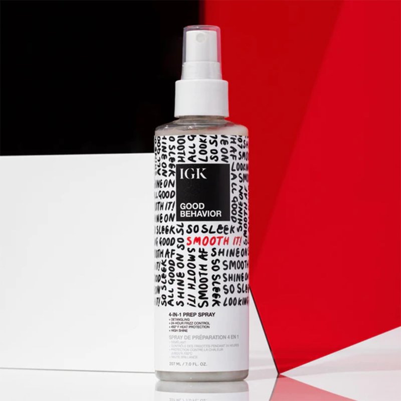 IGK GOOD BEHAVIOR 4-in-1 Prep Spray Travel Size | Gently Detangles, Controls Frizz for 24 Hours, Heat Protection & Shine | Weightless Formula for Smooth Hair | 2.0 Fl Oz (Pack of 2)