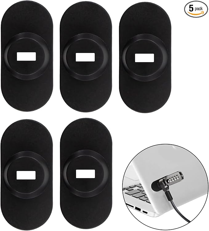 Zolunu 5Pack Anti Theft Self-Adhesive Security Plate with Slot for Cables to Lock Down Laptops, Mac Book, Tablets, iPad, or Other Computer (Black)