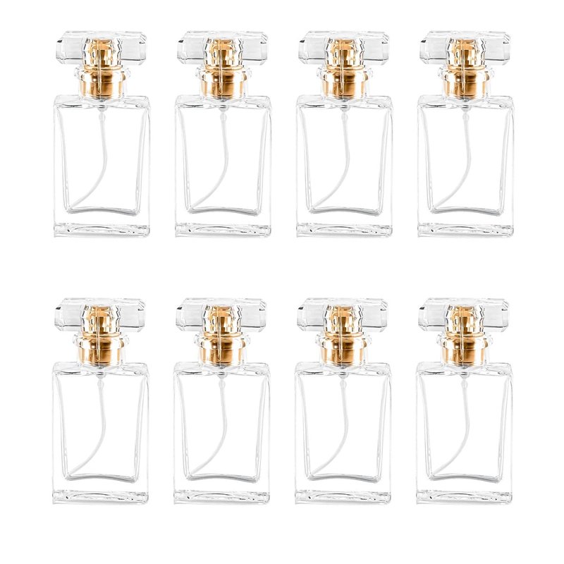 Rixoxo Empty Refillable Perfume Spray Atomizer - 8 PCS 30ml Glass Clear Travel Container - Fine Mist Pump Dispenser (Square)