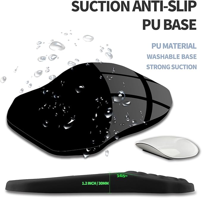 Gleamtide Ergonomic Raised Mouse Pad Wrist Support with Bilateral Slope Memory Foam Mousepad for Wrist Rest and Carpal Tunnel Pain Relief 11.8x7.9〃 Black