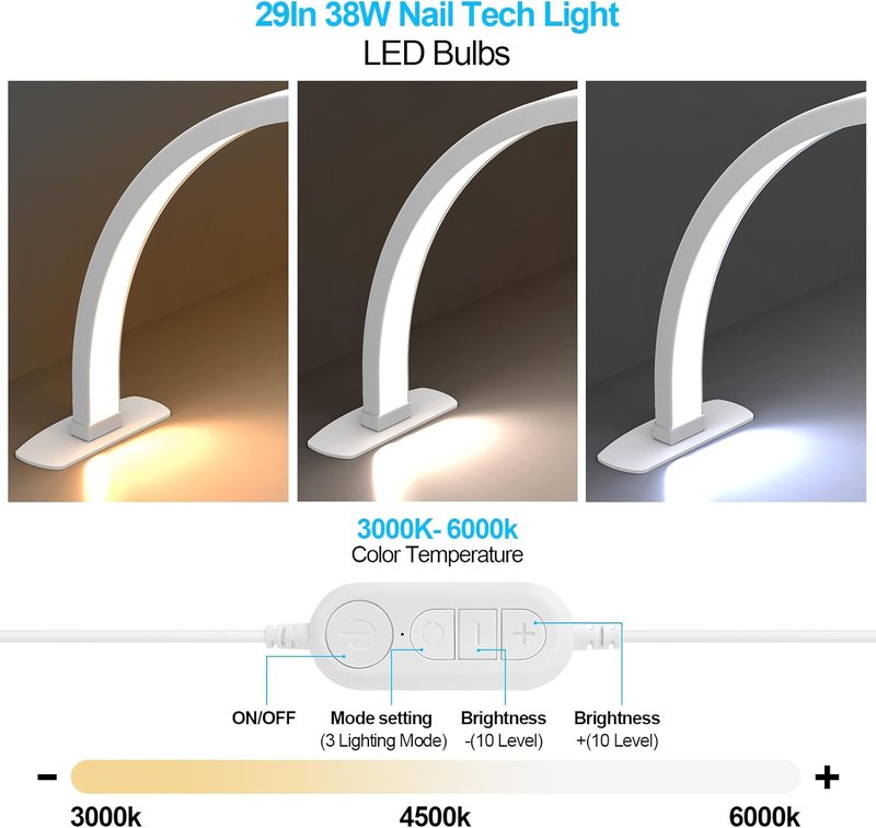 Foldable Large Half Moon LED Light - 29” Arch Table Light with Phone Stand for Nail Techs | White