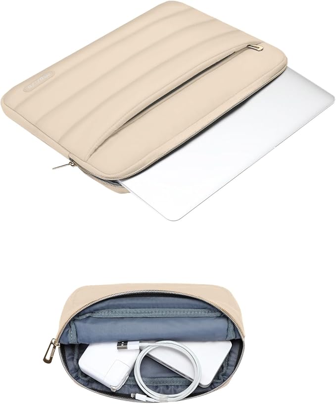 MOSISO Laptop Case 13.3 inch,13-13.3 inch Puffy Laptop Sleeve Compatible with MacBook Neo/Air 13.6 M5 M4 M3 M2 M1/Pro 13/14,HP Dell ASUS Lenovo,Polyester Horizontal Bag with Small Case, Apricot