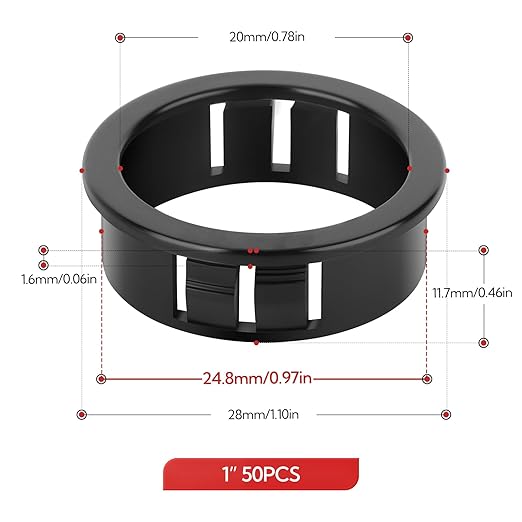 GAGIRA 50PCS 1" Black Cable Snap Bushing Grommet, Snap in Cord Bushing Protect Cables