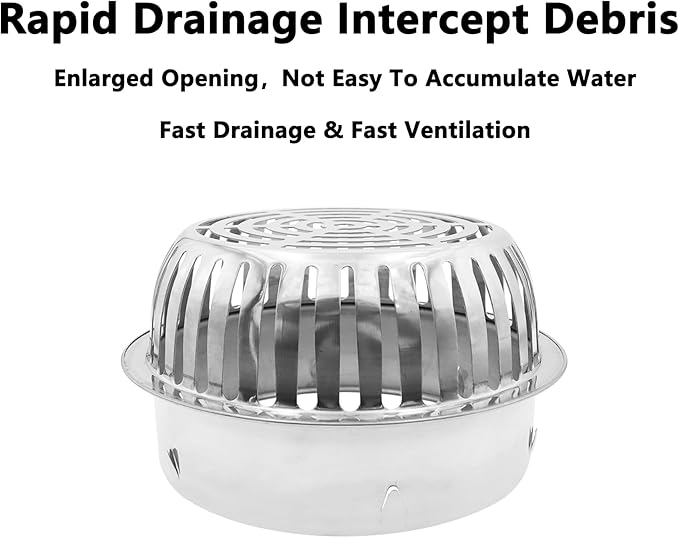 Roof Floor Drain,SAFYY 304 Stainless Steel Roof Drain Dome,Balcony Roof Dome Drain Cover,Yard Outdoor Anti Blocking Strainer,Gardens Gutter Cleaning Tool,Rain Bucket Drainage Parts (2, 200mm/8)