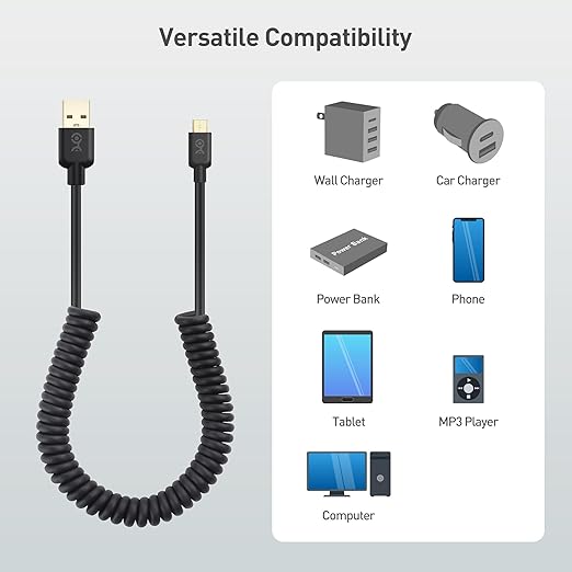 Cable Matters 2-Pack Coiled Micro USB Cable (Coiled Micro USB to USB2.0) 2-4 Feet