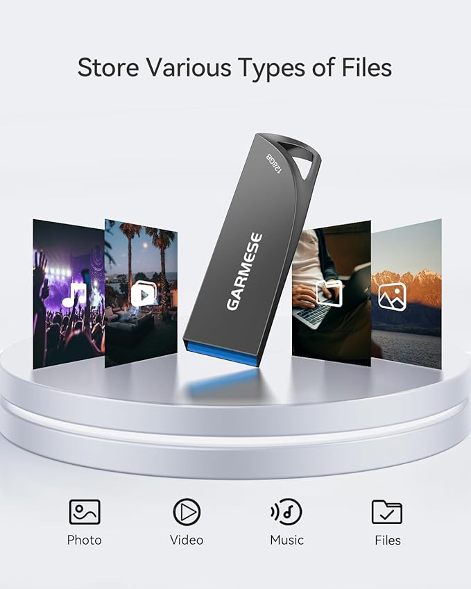 GARMESE 128GB USB 3.0 Flash Drive, Metal Waterproof & Slim Portable Memory Stick with Keychain Hole, Thumb Drive for PC/Laptop/Car/Travel Data Storage - Gray