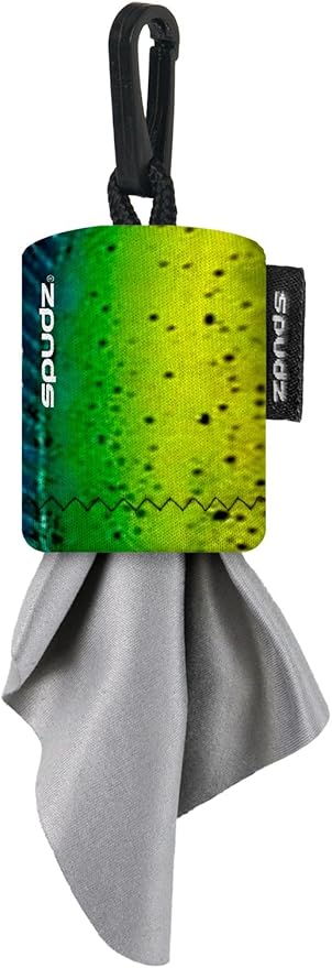 SPUDZ Classic Microfiber Lens Cleaner – Clip-On Pouch, Washable – for Binoculars, Scopes, Glasses, Screens | Classic | Mahi Mahi, 6 x 6 Inch