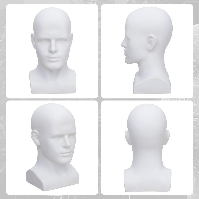 AMLUCKS Male Mannequin Head Professional PVC Manikin Head for Display Wigs Hats Headphone Mask Sunglasses Scarf Jewelry Display Stand (White)