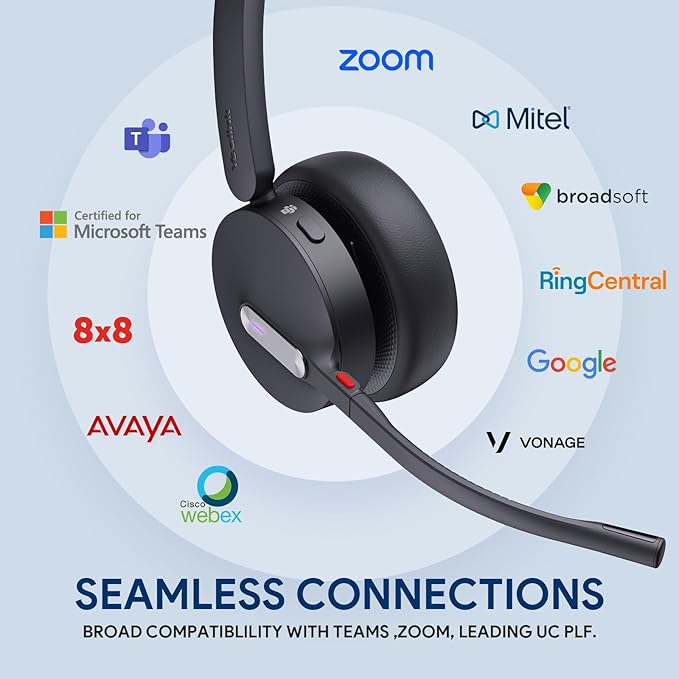 Yealink WH64 Hybrid Wireless Headset with Mic for Work, Dual Mode Bluetooth & DECT Dongle Headset with Charge Stand for PC/Computer/IP Phone/Cell Phones, Teams, Zoom, 492 ft Range, 32H Talk Time