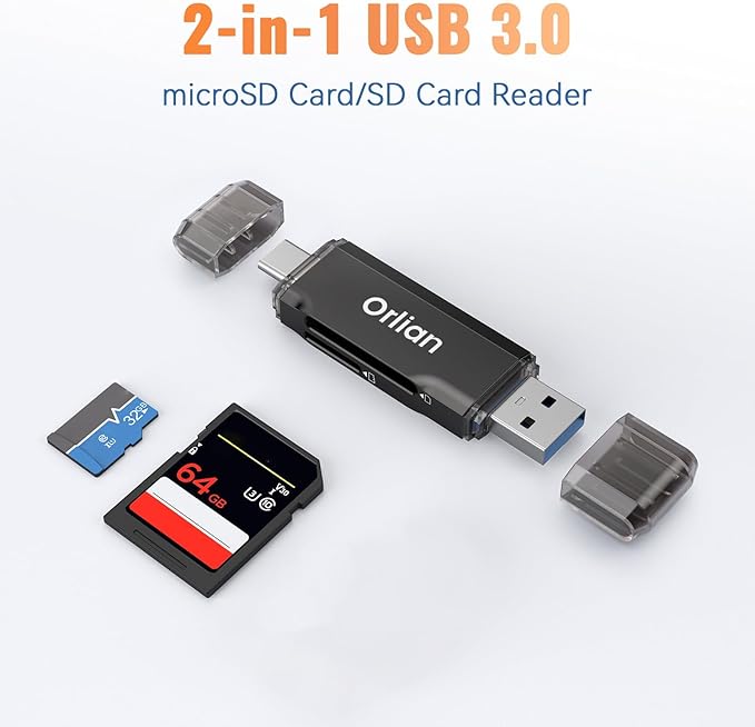 USB 3.0 SD Card Reader,Dual Slots USB 3.0 Type C to Micro SD Card Adapter, Memory Card Reader Adapter for MicroSD, SDHC, SDXC, RS-MMC, MMC, Compatible with Laptop, iphone 16/15,MacBook Android (Black)