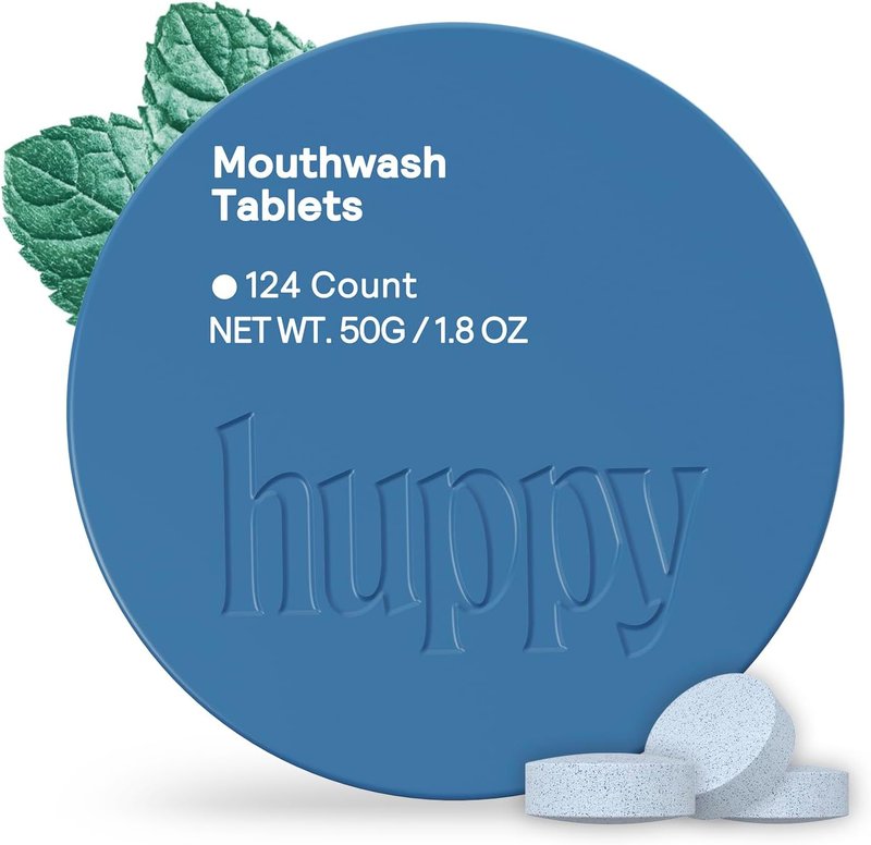 Huppy Mouthwash Tablets - Nano Hydroxyapatite, Alcohol & Fluoride Free | Natural Fresh Breath, Travel-Friendly, 124 Count