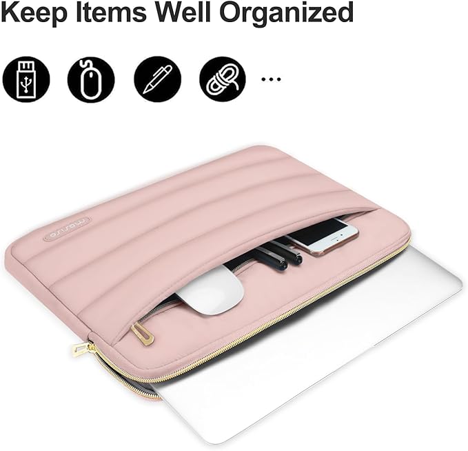 MOSISO Laptop Case 13.3 inch,13-13.3 inch Puffy Laptop Sleeve Compatible with MacBook Neo/Air 13.6 M5 M4 M3 M2 M1/Pro 13/14,HP Dell ASUS Lenovo,Polyester Horizontal Bag with Small Case, Pink
