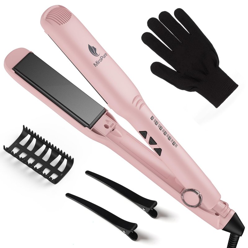 MiroPure 1.5 Inch Flat Iron, Hair Straightener with 30S Fast Heating & 60min Auto Shut-Off, Hair Straightener and Curler 2 in 1 with 3D Ceramic Floating Plates, Black