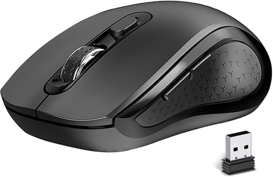 Wireless Mouse Ergonomic, Side Buttons Mouse, 2400 DPI, Silent and Anti Slip Roller Cordless Mice, 2.4Ghz with USB Receiver, 6 Buttons, Suitable for Laptop PC Chromebook and Windows 11/10/7 - Black