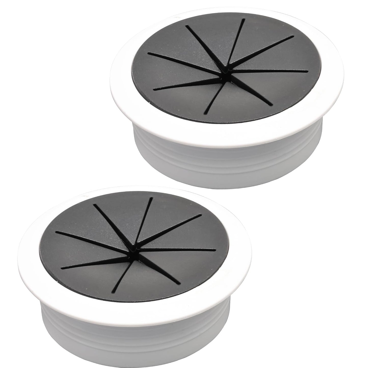 Desk Grommet 2-1/16" (53 mm), Desk Hole Cover for Cables White and Black, Cable Grommet ABS Plastic, Desk Hole Grommet for Office and Home Table Cable, Flexible Cable Cord Organizer-2 Pcs