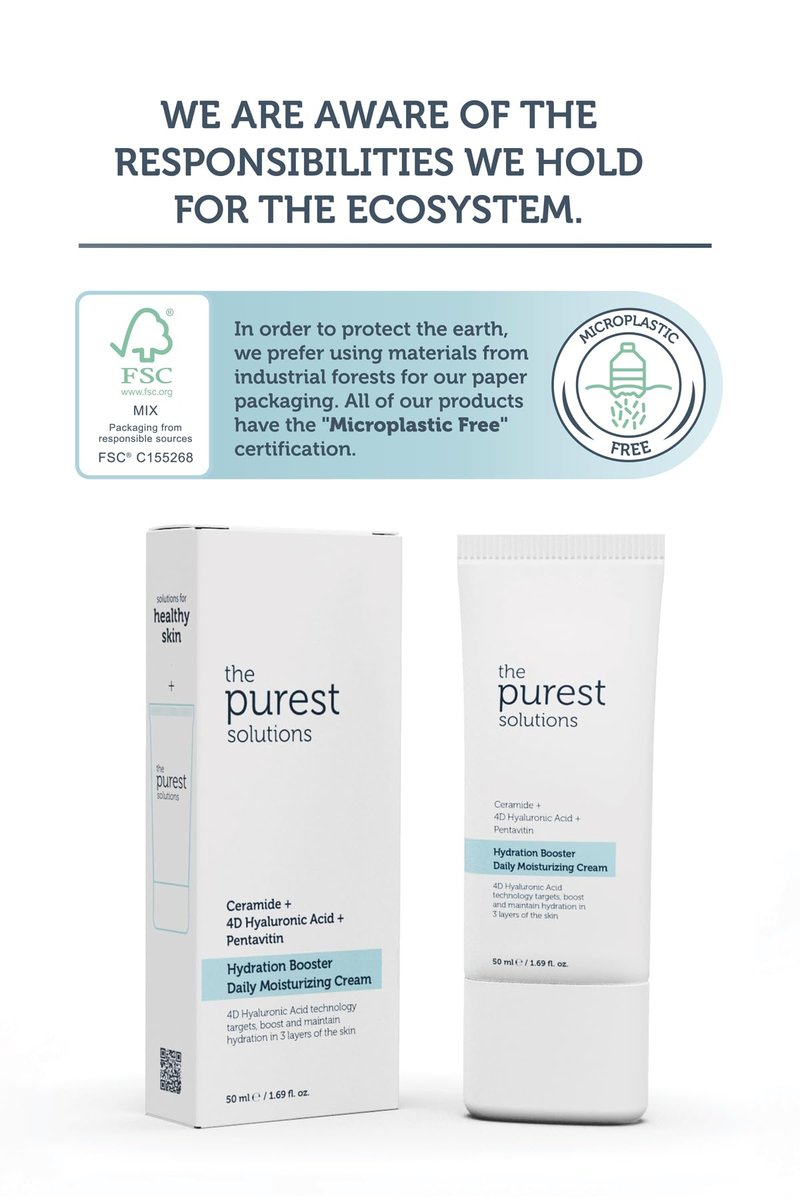 The Purest Solutions Hydration Booster Daily Moisturizing Cream - Ceramide + 4D Hyaluronic Acid + Pentavitin - 24-Hour Effective Intensive Care for All Skin Types - Vegan | Cruelty Free (1.69 fl. oz)