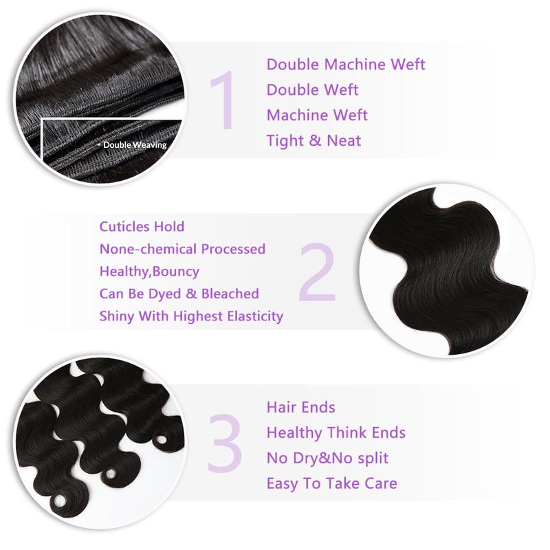 Body Wave Human Hair Bundles - 100% Unprocessed Brazilian Virgin Hair Extensions | 10, 12, 14 Inch Natural Color for Black Women