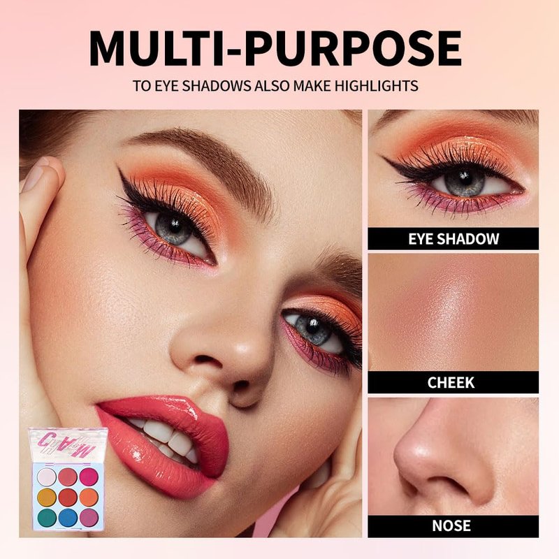 KXmzeG 9-Color Rainbow Eyeshadow Palette – Blendable Matte Brights in Pink, Yellow, Blue & Green – Waterproof, Long-Wear, Perfect for Creative or Party Makeup 03#