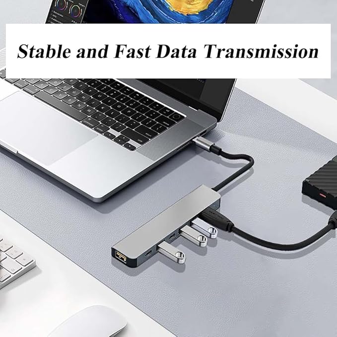 7 in 1 USB C Docking Station, Multi-Port Type C Adapter with USB 3.0 Port, Fast Charging Port, Compatible with Laptop, Computer, Tablet, Keyboard and More
