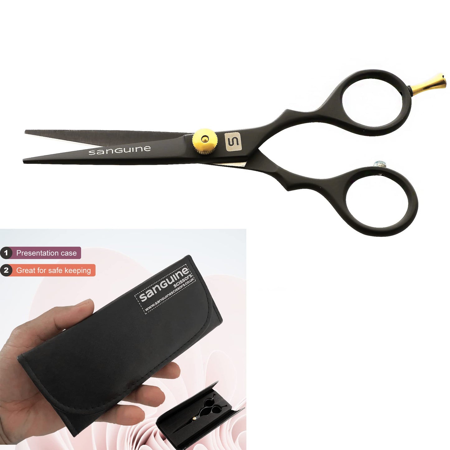 Professional Mustache Scissors, Beard Trimming Scissors, Japanese Moustache Scissors - Extremely Sharp - 5" (13cm) + Presentation Case, Comb and Tip Protector