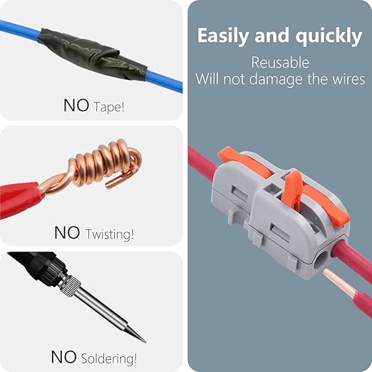 XALXMAW 20Pcs Lever Wire Connectors, 1 in 2 Out DIY Mini Splicing Compact Splitter Docking Terminal Block Electrical Connectors, 24-12 AWG