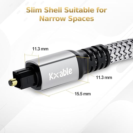 Kxable Optical Audio Cable 15 FT, Digital Audio Cable, Toslink Fiber Optic Cord, [Nylon Braided, Slim Aluminum Shell, Gold Plated Connector], for Home Theater, Sound Bar, PS4, Xbox, TV and More
