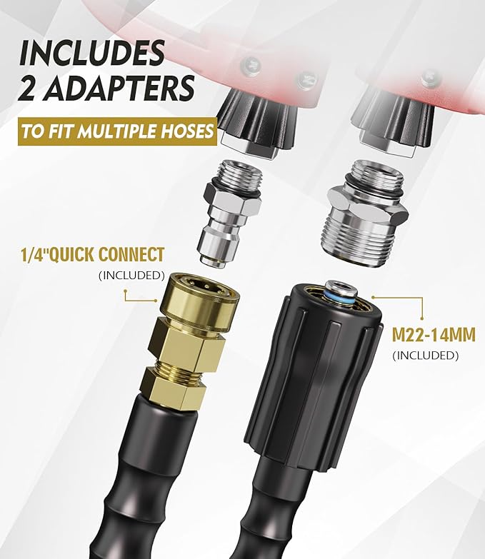 Pressure Washer Gun and Hose Kit, 4800PSI Steel-Braided & Durable - Flexible & Kink-Resistant Power Washer Hose 100 FT with 3/8" Swivel Quick Connector and M22 14mm Adapters Replacement