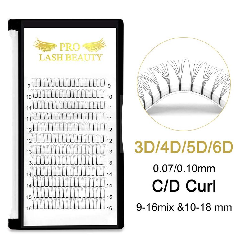 3D-C-0.07-9-16mix Long Stem Premade Fans Eyelash Extensions .07 .10 Volume Lash Extensions C D Curl(3D-C-0.07,9-16 mix)