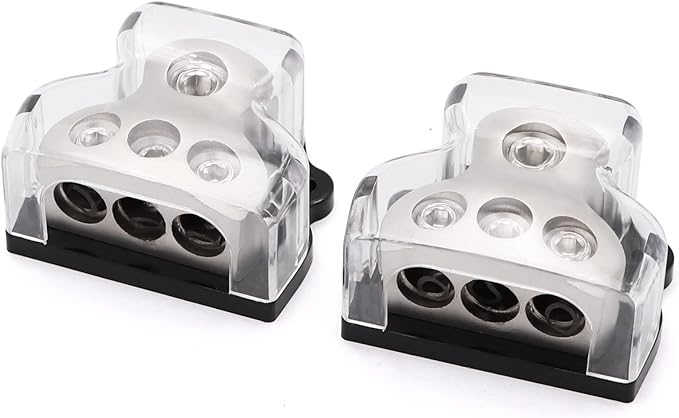 TuoLauthon 3 Way Power Distribution Block 1x 0 Gauge in 3X 4 Gauge Out Amp Power Distribution Ground Distributor Connecting Block for Car Amplifier Audio Splitter,2Pcs