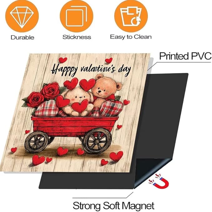 Happy Valentine's Day Kitchen Decor Dishwasher Magnet Cover Decal, Rustic Wood Red Wagon Magnetic Dish Washer Panel Door Vinyl Sticker, Refrigerator Magnets,Easy to Clean, 23 x 26 inch