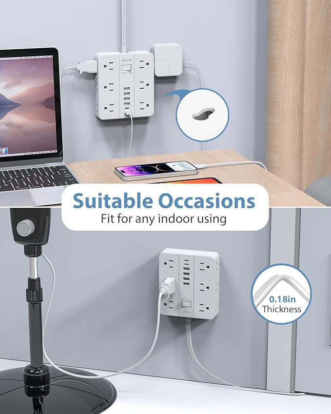 Power Strip 20ft Extension Cord,SMNICE Flat Plug with 12 Outlets 6 USB(2 USB C),Power Strip Charging Station with Overload Protection for Home, Dorm,Office