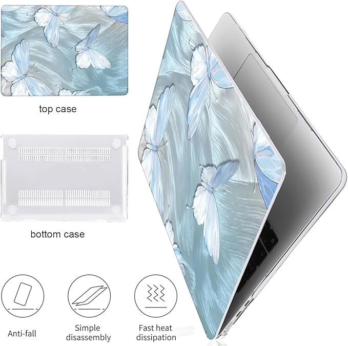 LCMOCICO for MacBook Air 13 inch Case M5 M4 M3 M2 Chip 2026 2025-2022 Release A3449 A3240 A3113 A2681, Scratch Resistant Hard Shell Protective Laptop Cover for Mabook Air 13.6 M5, Tin Foil Butterfly