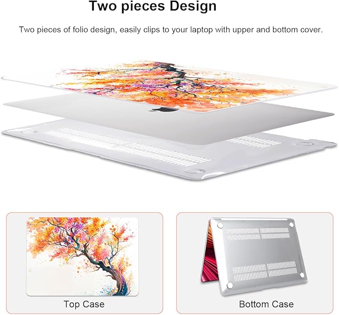 LCMOCICO for 2020 2021 2022 MacBook Pro 13 inch Case M2 M1 A2338 A2289 A2251 with Touch Bar & Touch ID, Printed Pattern Plastic Hard Shell Keyboard Cover Screen Protector, Phoenix Tree Flowers