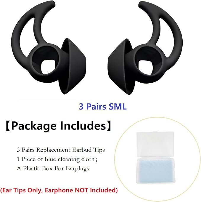 CYADCI Replacement Earbud Tips Silicone Ear Tips Compatible with Bose Quietcomfort and Sport Headphone Earbud Covers Eartips 3 Pairs S M L Black