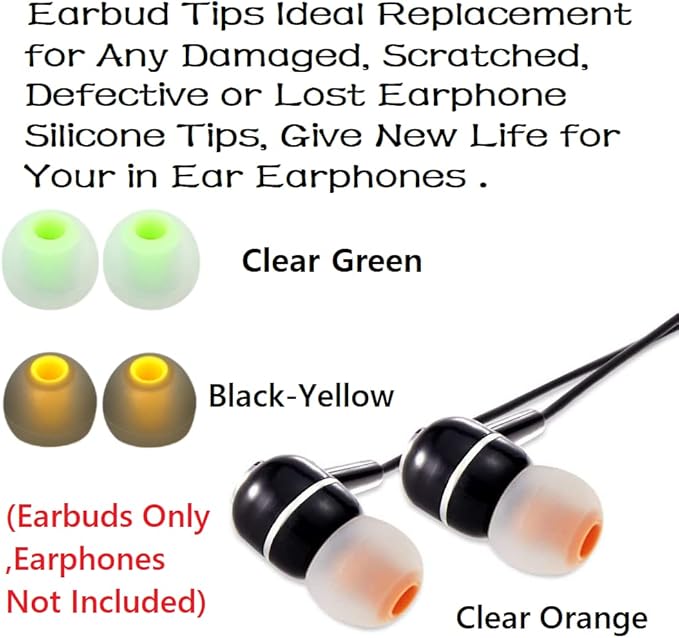 CYADCI Silicone Earbud Tips Replacement (S/M/L) - Fit for Inner Hole 3.8mm-5.1mm - 9 Pairs - Headphone Ear Tips - Yellow, Orange, Green