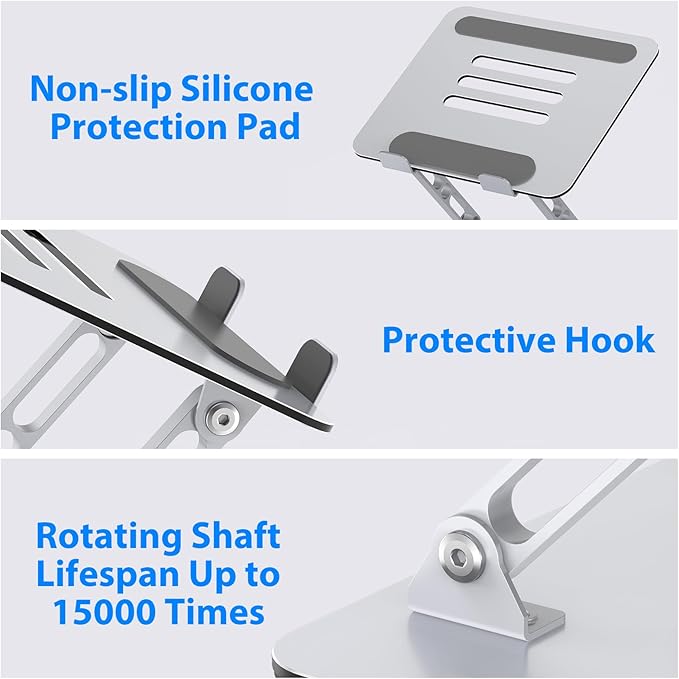 Gogoonike Laptop Stand for Desk, Adjustable Laptop Riser, Metal Foldable Computer Stand Holder Portable Notebook Mount, Ventilated Cooling Printer Stand Compatible with 10-15.6” Laptops