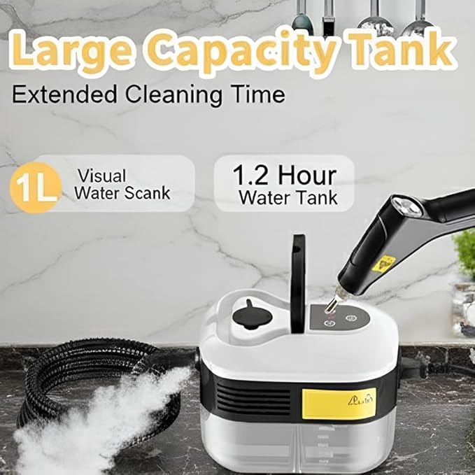 Handheld Steam Cleaner: 2500W High Temperature Pressurized Steamer with 6 Adjustable Levels - Portable Multi-Surface Steam Cleaning Machine for Kitchen, Bathroom, Furniture, Car, Windows (White)