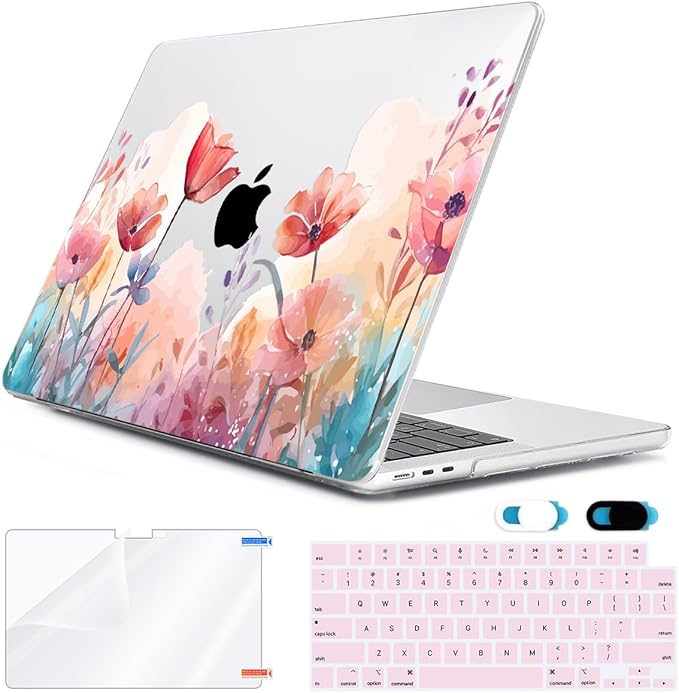 HOHAIYOO Compatible with MacBook Air 13.6 inch Case 2026 2025 2024-2022 Release M5 A3449 M4 A3240 M3 A3113 M2 A2681 with Touch ID, Hard Shell&Keyboard Cover&Screen Film&Webcam Cover, Garden Floral